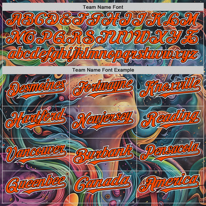 Custom Green Orange Black-White 3D Pattern Design Rave Party Trippy Magic Mushroom Authentic Baseball Jersey - Sky-Custom