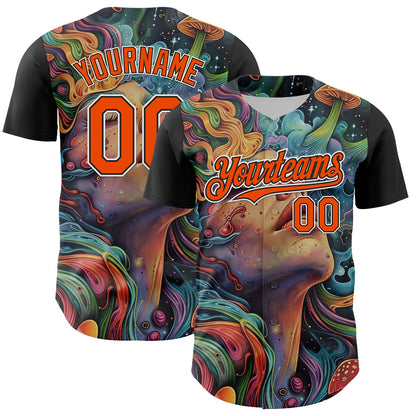 Custom Green Orange Black-White 3D Pattern Design Rave Party Trippy Magic Mushroom Authentic Baseball Jersey - Sky-Custom