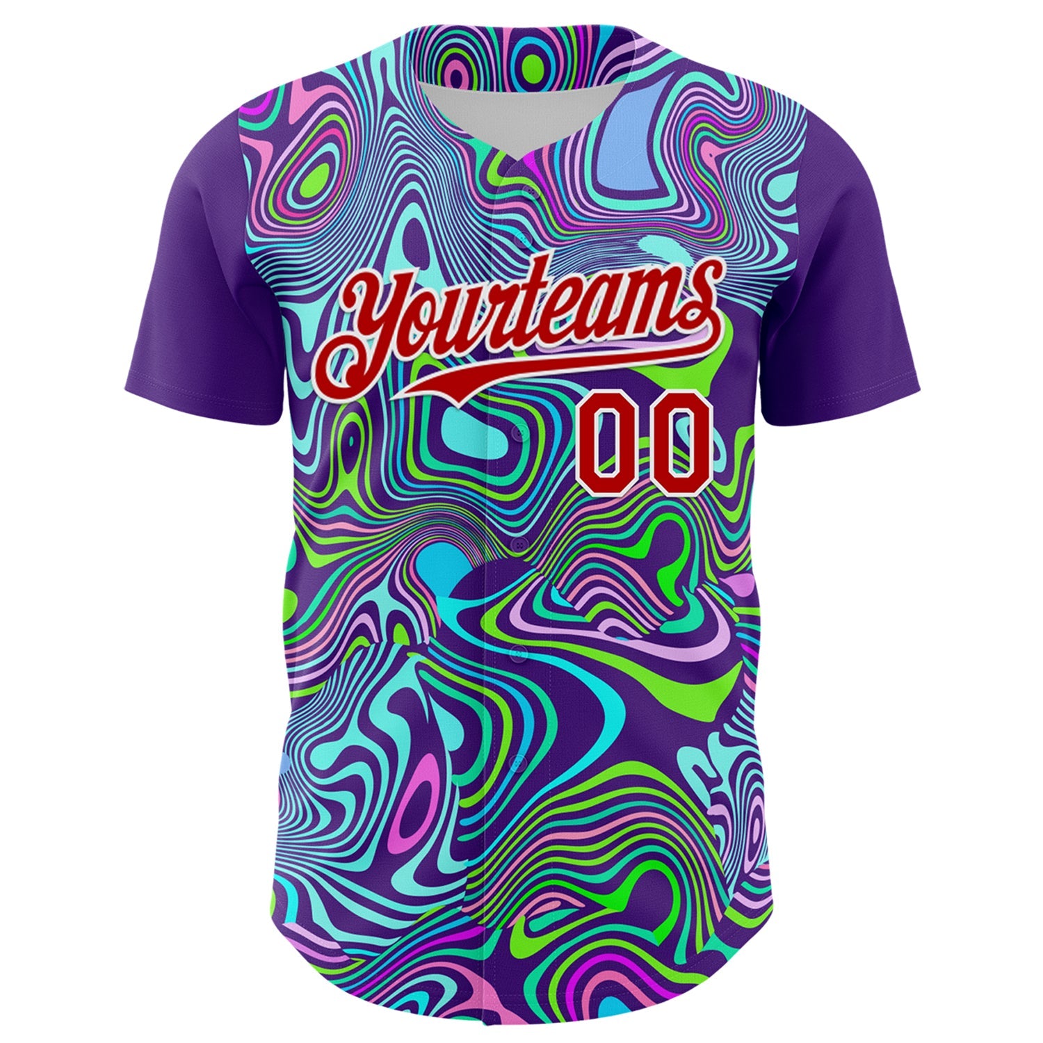 Custom Purple Red-White 3D Pattern Design Rave Party Trippy Laser Fluid Authentic Baseball Jersey - Sky-Custom