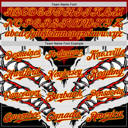 Custom White Red-Yellow 3D Pattern Design Burner Costumes Shark Teeth Authentic Baseball Jersey - Sky-Custom
