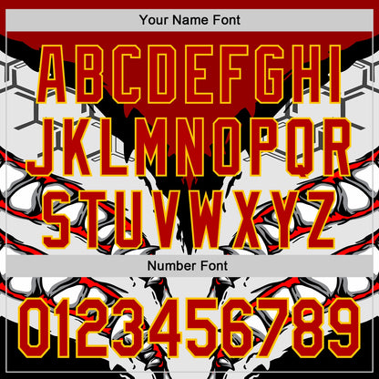 Custom White Red-Yellow 3D Pattern Design Burner Costumes Shark Teeth Authentic Baseball Jersey - Sky-Custom