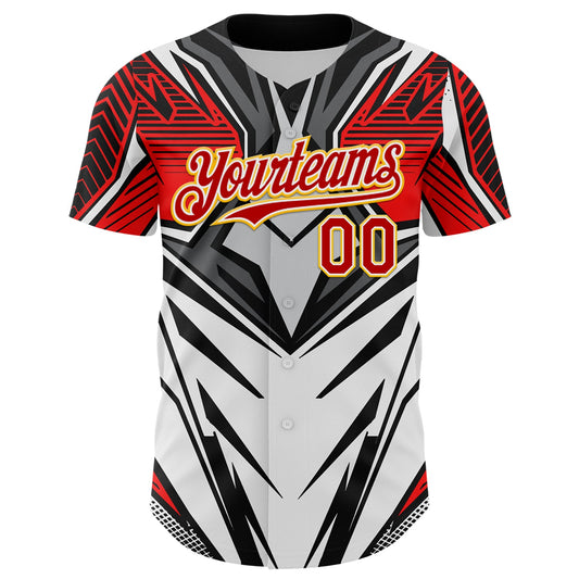 Custom White Red Black-Yellow 3D Pattern Design Burner Costumes Cyber Punk Authentic Baseball Jersey - Sky-Custom