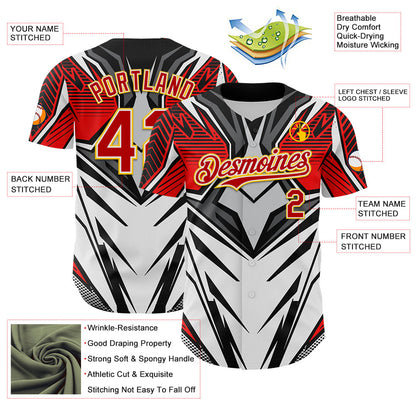 Custom White Red Black-Yellow 3D Pattern Design Burner Costumes Cyber Punk Authentic Baseball Jersey - Sky-Custom