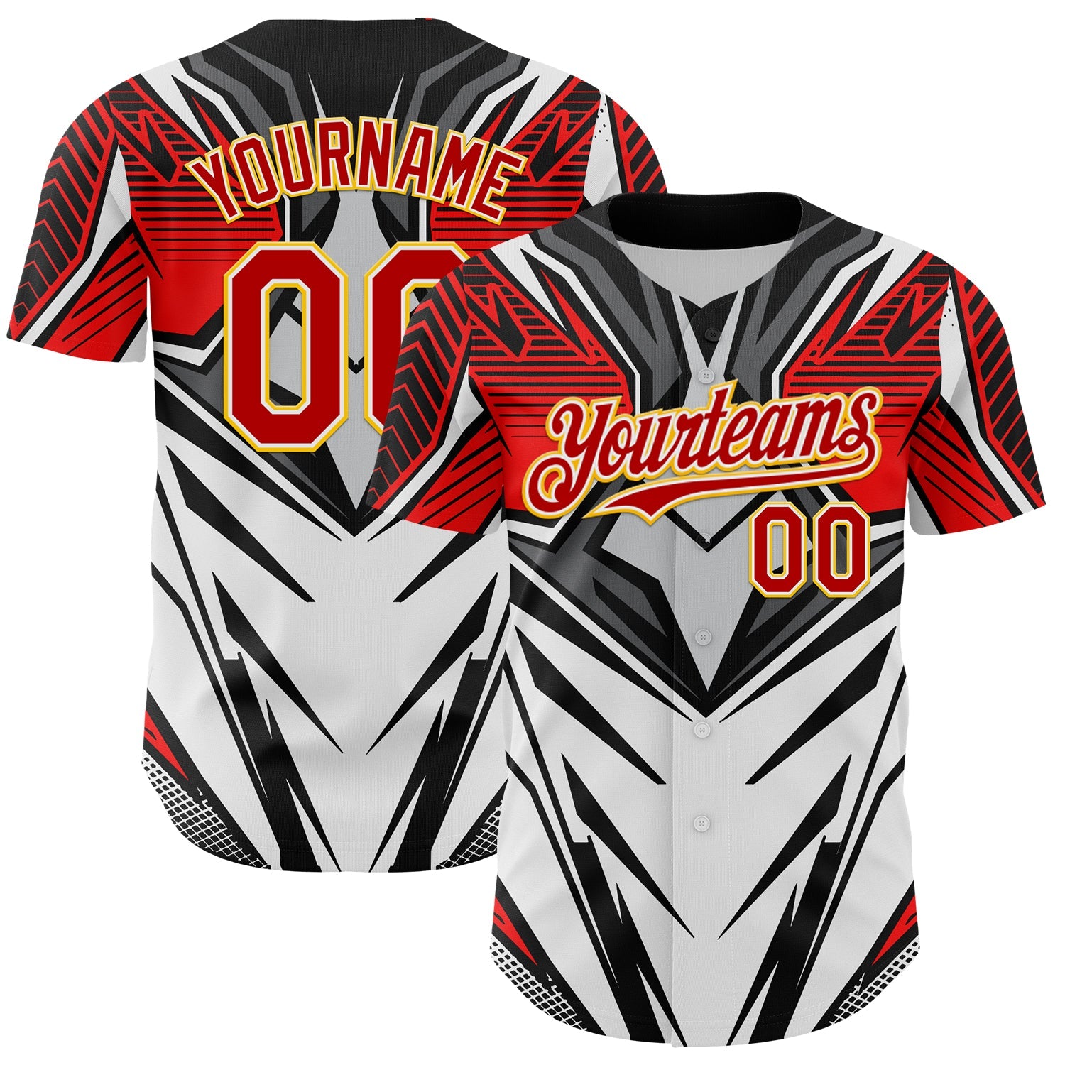 Custom White Red Black-Yellow 3D Pattern Design Burner Costumes Cyber Punk Authentic Baseball Jersey - Sky-Custom