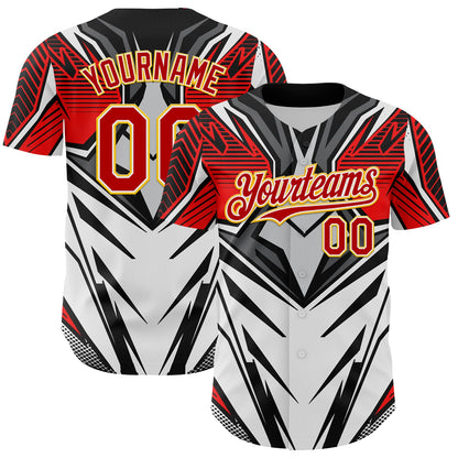 Custom White Red Black-Yellow 3D Pattern Design Burner Costumes Cyber Punk Authentic Baseball Jersey - Sky-Custom