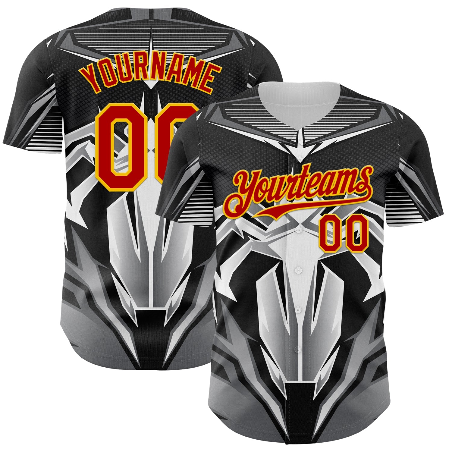 Custom Black Red-Yellow 3D Pattern Design Burner Costumes Mecha Authentic Baseball Jersey - Sky-Custom