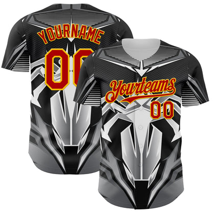 Custom Black Red-Yellow 3D Pattern Design Burner Costumes Mecha Authentic Baseball Jersey - Sky-Custom