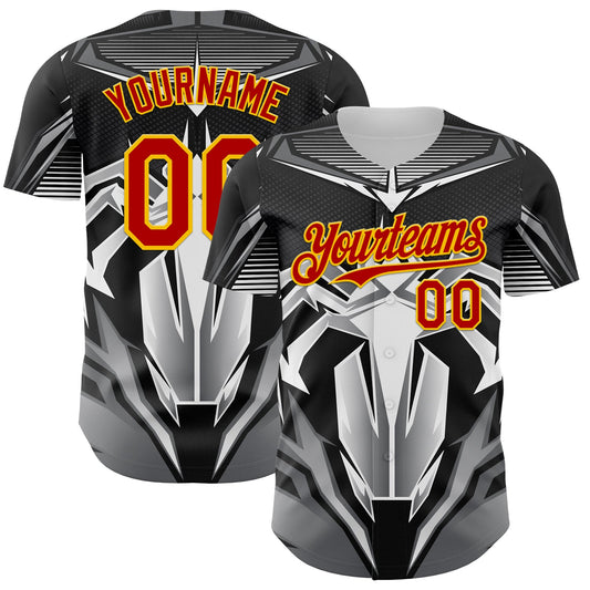 Custom Black Red-Yellow 3D Pattern Design Burner Costumes Mecha Authentic Baseball Jersey - Sky-Custom