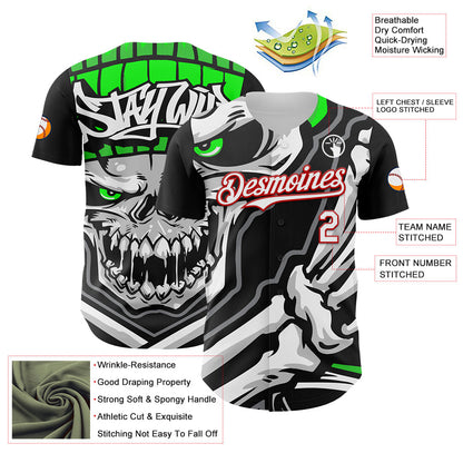 Custom Black White-Red 3D Pattern Design Burner Costumes Skull Authentic Baseball Jersey - Sky-Custom