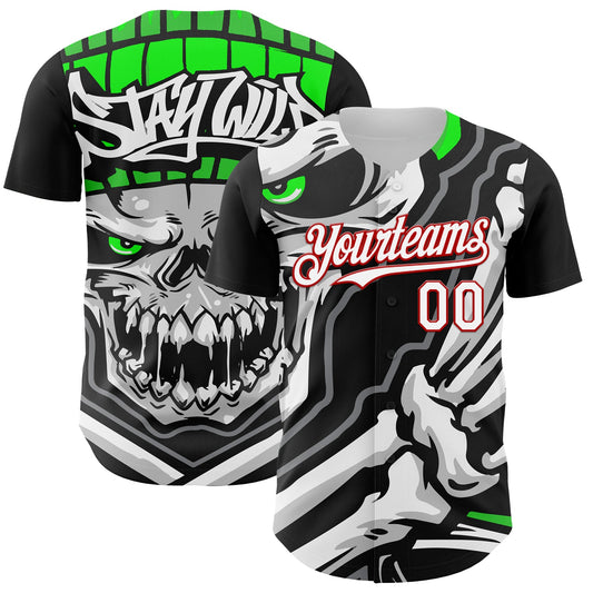 Custom Black White-Red 3D Pattern Design Burner Costumes Skull Authentic Baseball Jersey - Sky-Custom