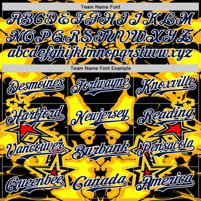 Custom Black Navy Yellow-White 3D Pattern Design Burner Costumes Flame Authentic Baseball Jersey - Sky-Custom