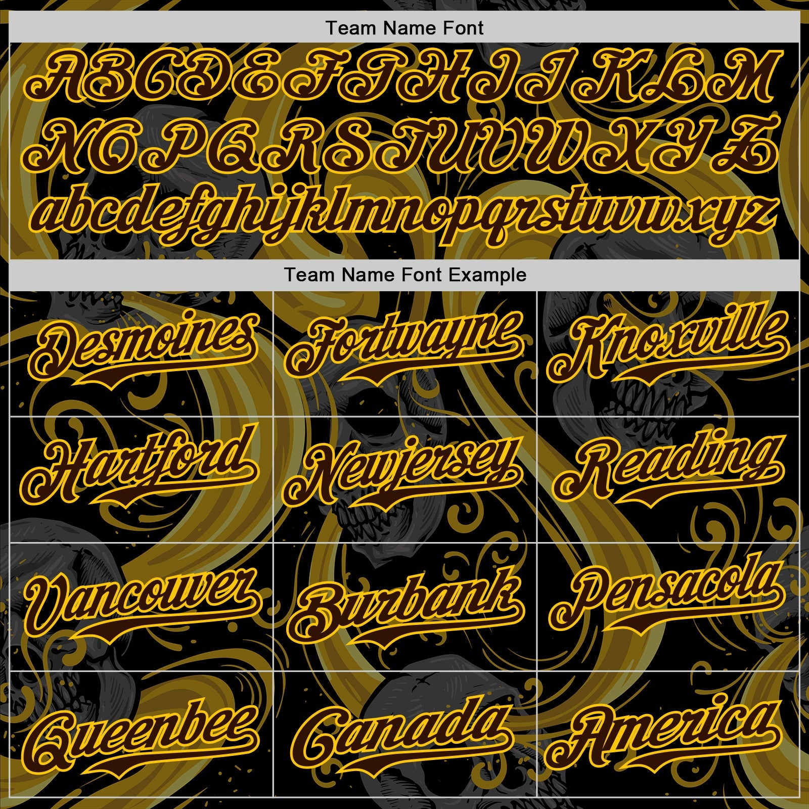 Custom Black Brown Yellow-White 3D Pattern Design Burner Costumes Skull Authentic Baseball Jersey - Sky-Custom