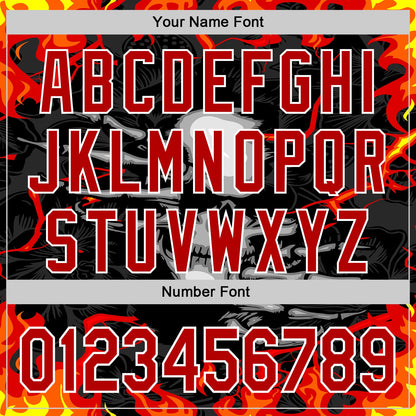 Custom Black Red-White 3D Pattern Design Burner Costumes Hellfire Skull Authentic Baseball Jersey - Sky-Custom