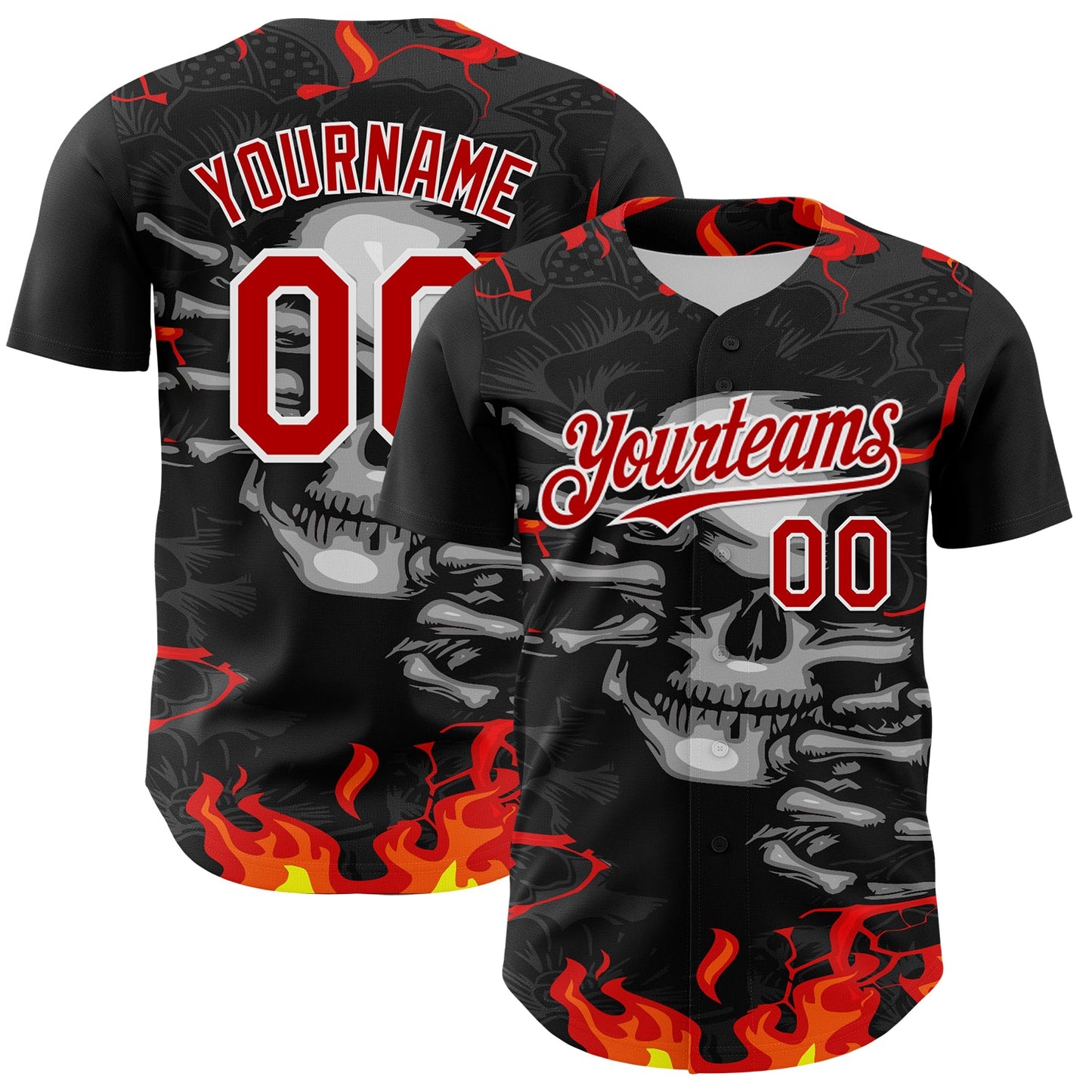 Custom Black Red-White 3D Pattern Design Burner Costumes Hellfire Skull Authentic Baseball Jersey - Sky-Custom