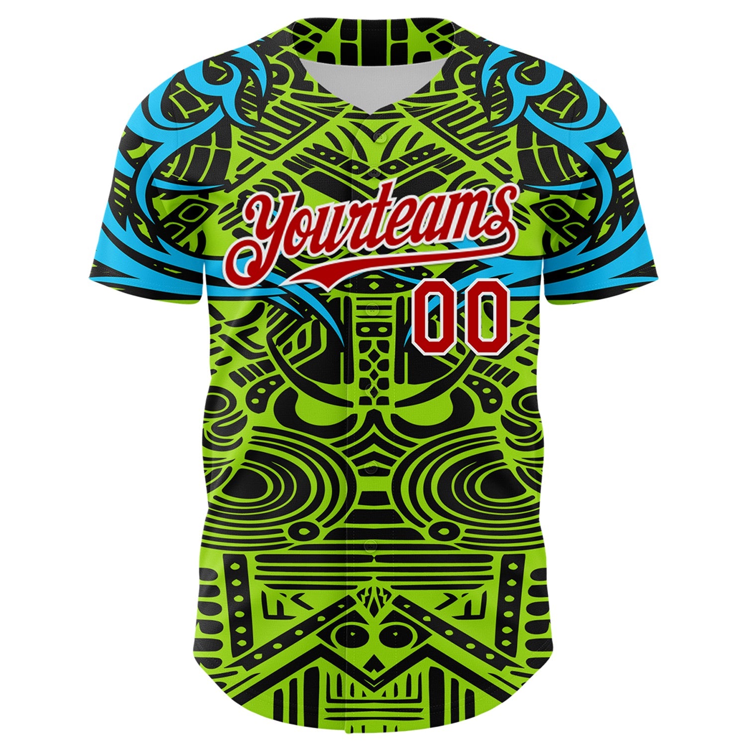 Custom Green Red Blue Black-White 3D Pattern Design Burner Costumes Tribal Authentic Baseball Jersey - Sky-Custom