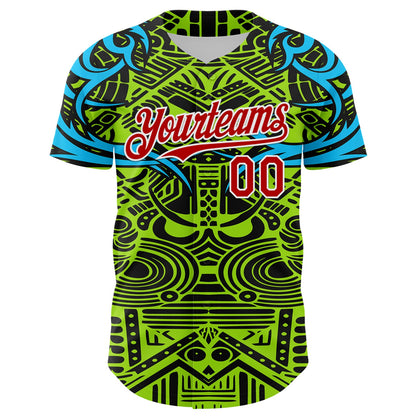 Custom Green Red Blue Black-White 3D Pattern Design Burner Costumes Tribal Authentic Baseball Jersey - Sky-Custom