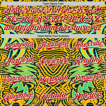 Custom Gold Red Black Green-White 3D Pattern Design Burner Costumes Tribal Authentic Baseball Jersey - Sky-Custom