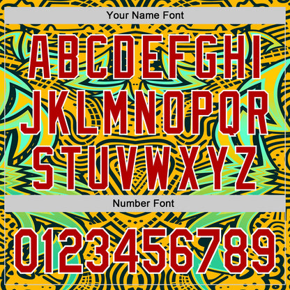Custom Gold Red Black Green-White 3D Pattern Design Burner Costumes Tribal Authentic Baseball Jersey - Sky-Custom