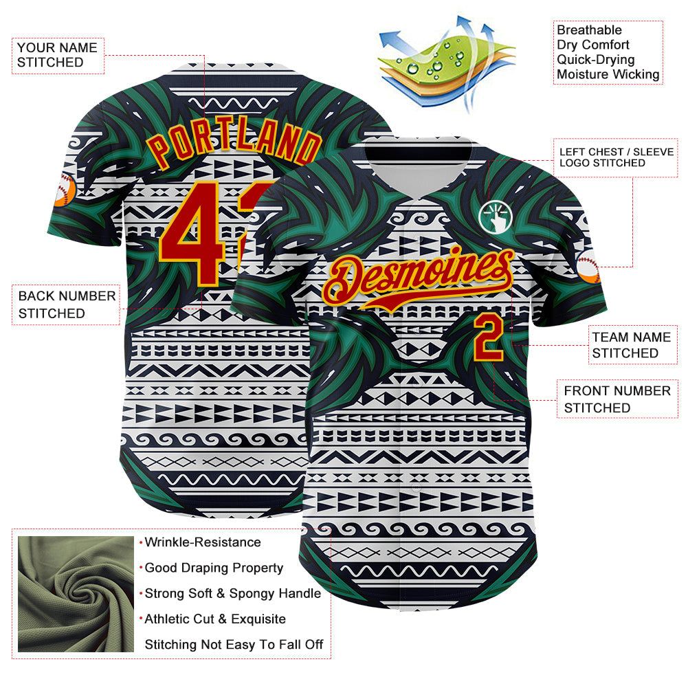Custom White Red Blue Green-Yellow 3D Pattern Design Burner Costumes Tribal Authentic Baseball Jersey - Sky-Custom