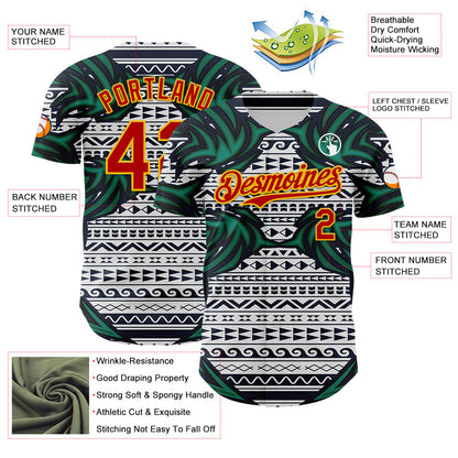 Custom White Red Blue Green-Yellow 3D Pattern Design Burner Costumes Tribal Authentic Baseball Jersey - Sky-Custom