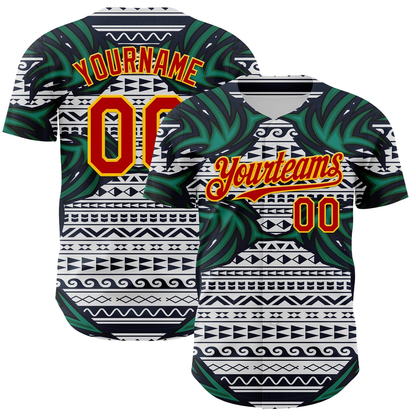 Custom White Red Blue Green-Yellow 3D Pattern Design Burner Costumes Tribal Authentic Baseball Jersey - Sky-Custom