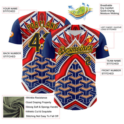 Custom Blue Black Red-Yellow 3D Pattern Design Burner Costumes Tribal Authentic Baseball Jersey - Sky-Custom