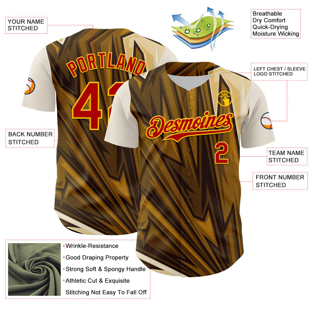 Custom Brown Red-Yellow 3D Pattern Design Burner Costumes Desert Authentic Baseball Jersey - Sky-Custom