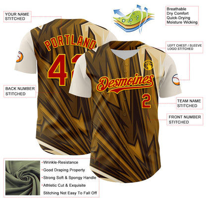 Custom Brown Red-Yellow 3D Pattern Design Burner Costumes Desert Authentic Baseball Jersey - Sky-Custom