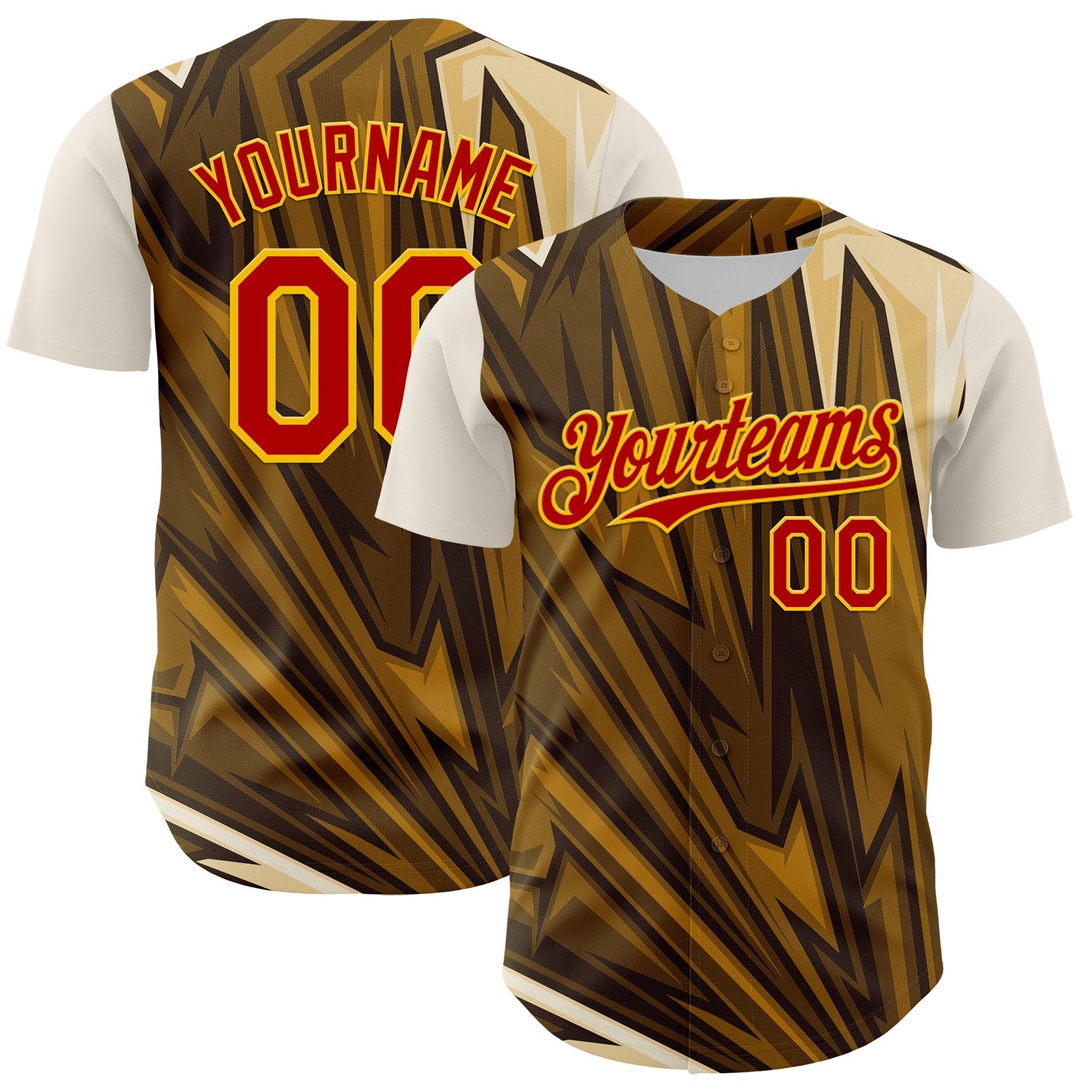 Custom Brown Red-Yellow 3D Pattern Design Burner Costumes Desert Authentic Baseball Jersey - Sky-Custom