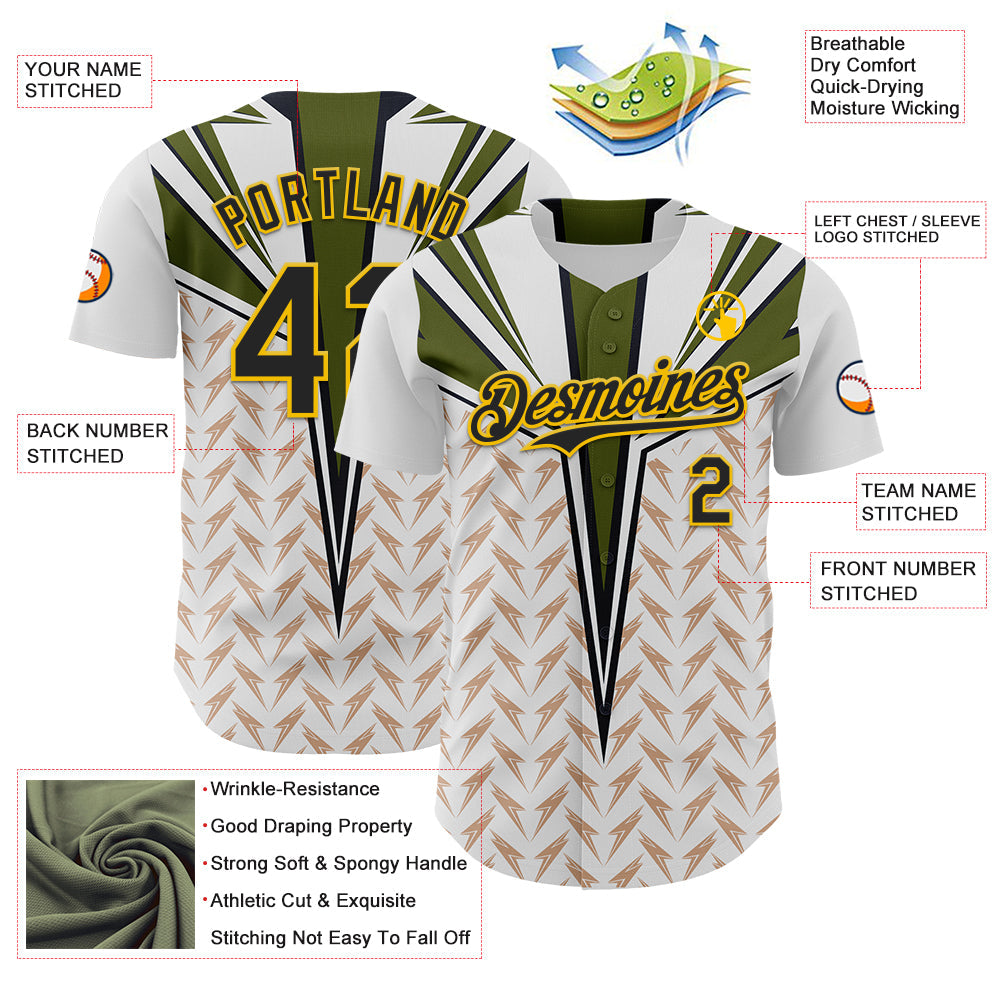 Custom White Black-Yellow 3D Pattern Design Burner Costumes Lightning Authentic Baseball Jersey - Sky-Custom