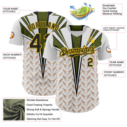 Custom White Black-Yellow 3D Pattern Design Burner Costumes Lightning Authentic Baseball Jersey - Sky-Custom