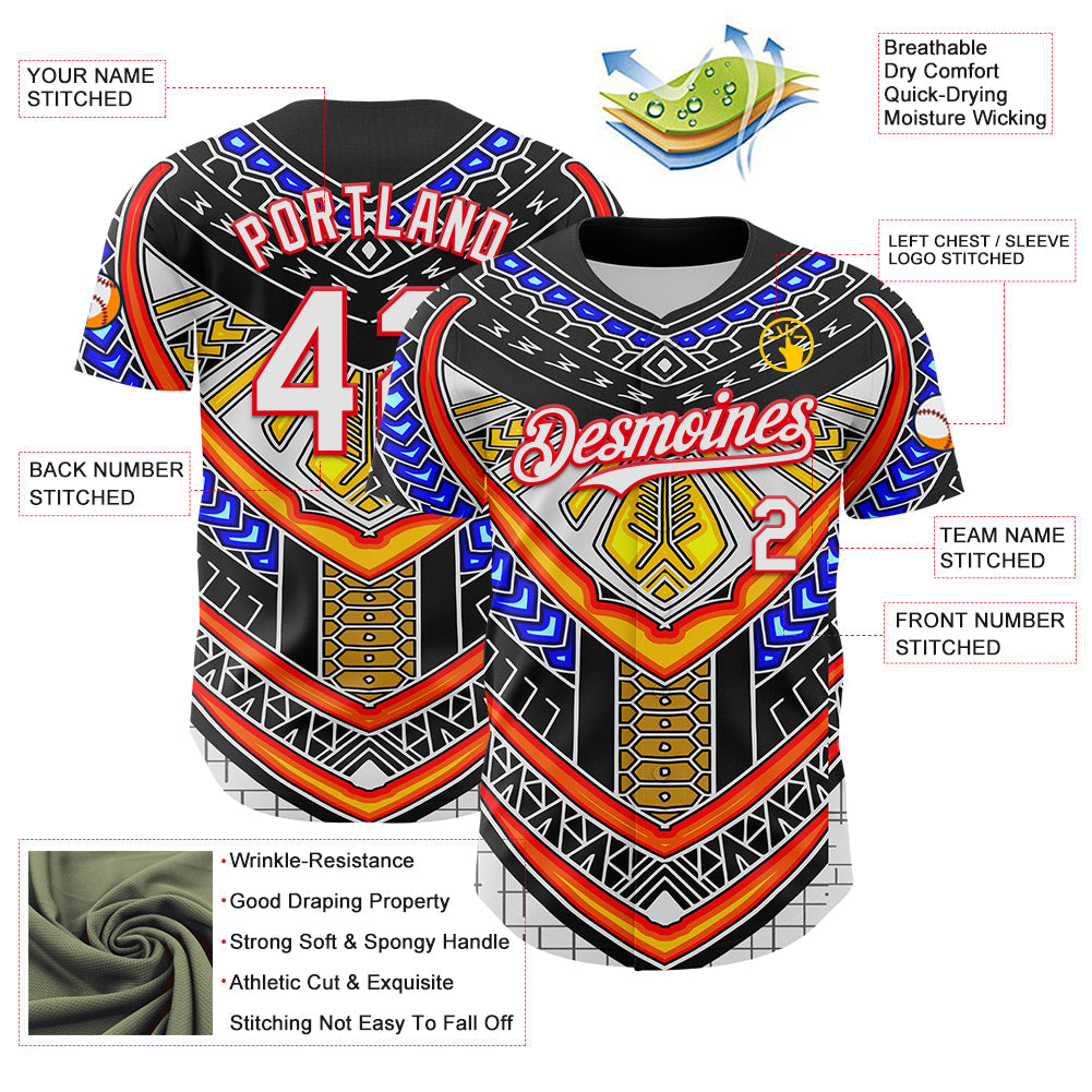 Custom Black White-Fire Red 3D Pattern Design Burner Costumes Tribal Authentic Baseball Jersey - Sky-Custom
