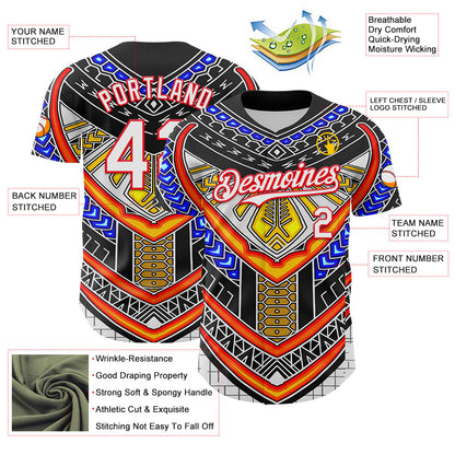 Custom Black White-Fire Red 3D Pattern Design Burner Costumes Tribal Authentic Baseball Jersey - Sky-Custom