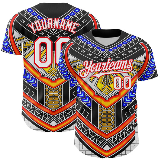 Custom Black White-Fire Red 3D Pattern Design Burner Costumes Tribal Authentic Baseball Jersey - Sky-Custom