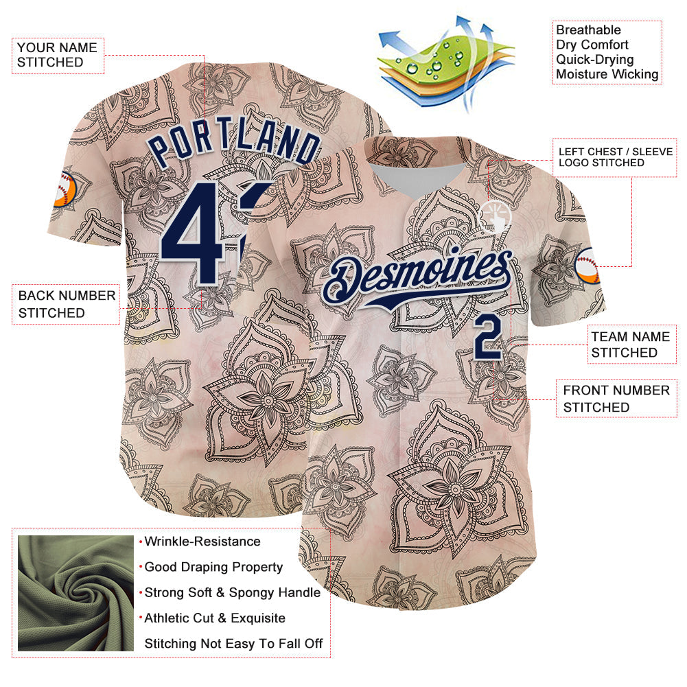Custom Cream Navy-White 3D Pattern Design Burner Costumes Paisley Bandana Authentic Baseball Jersey - Sky-Custom