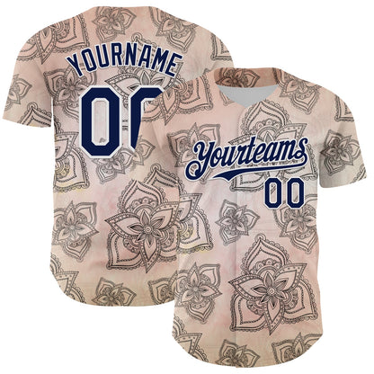 Custom Cream Navy-White 3D Pattern Design Burner Costumes Paisley Bandana Authentic Baseball Jersey - Sky-Custom