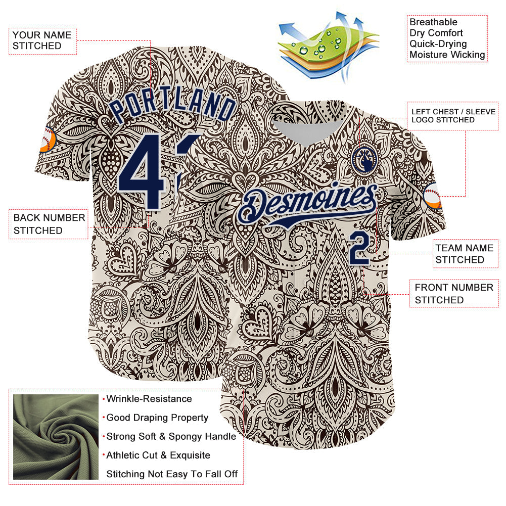 Custom Cream Navy-White 3D Pattern Design Burner Costumes Paisley Bandana Authentic Baseball Jersey - Sky-Custom