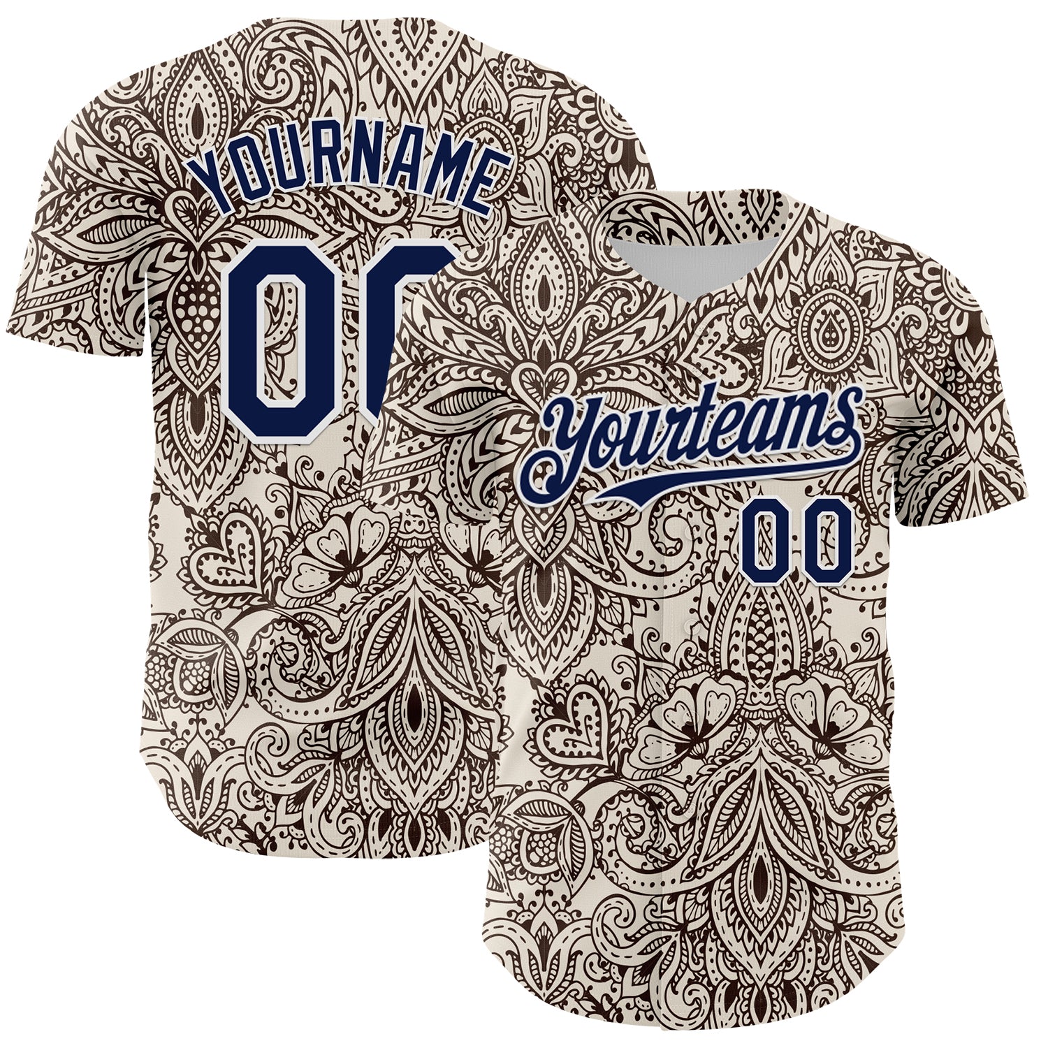 Custom Cream Navy-White 3D Pattern Design Burner Costumes Paisley Bandana Authentic Baseball Jersey - Sky-Custom