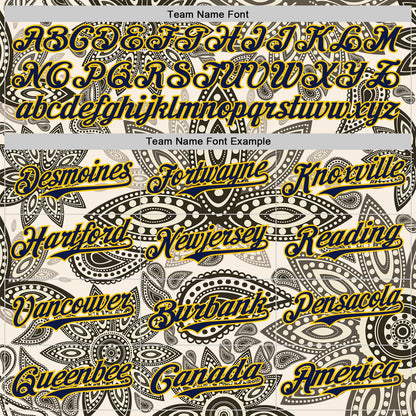 Custom Cream Navy-Yellow 3D Pattern Design Burner Costumes Paisley Bandana Authentic Baseball Jersey - Sky-Custom