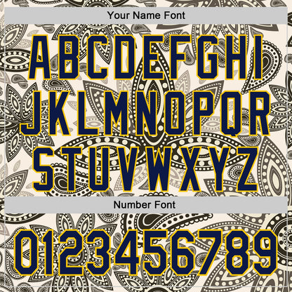 Custom Cream Navy-Yellow 3D Pattern Design Burner Costumes Paisley Bandana Authentic Baseball Jersey - Sky-Custom