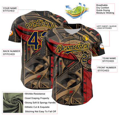 Custom Black Navy-Yellow 3D Pattern Design Burner Costumes Abstract Shape Authentic Baseball Jersey - Sky-Custom