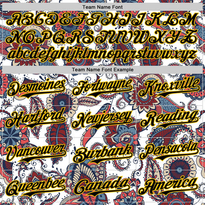 Custom White Black-Yellow 3D Pattern Design Burner Costumes Paisley Bandana Authentic Baseball Jersey - Sky-Custom