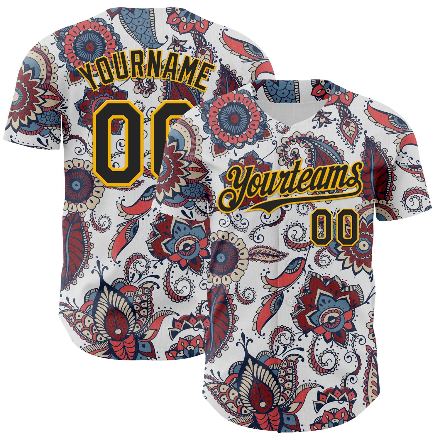 Custom White Black-Yellow 3D Pattern Design Burner Costumes Paisley Bandana Authentic Baseball Jersey - Sky-Custom