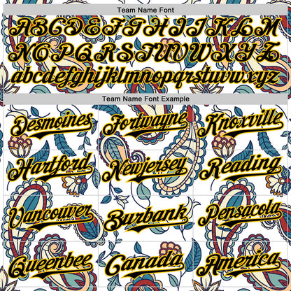 Custom White Black-Yellow 3D Pattern Design Burner Costumes Paisley Bandana Authentic Baseball Jersey - Sky-Custom