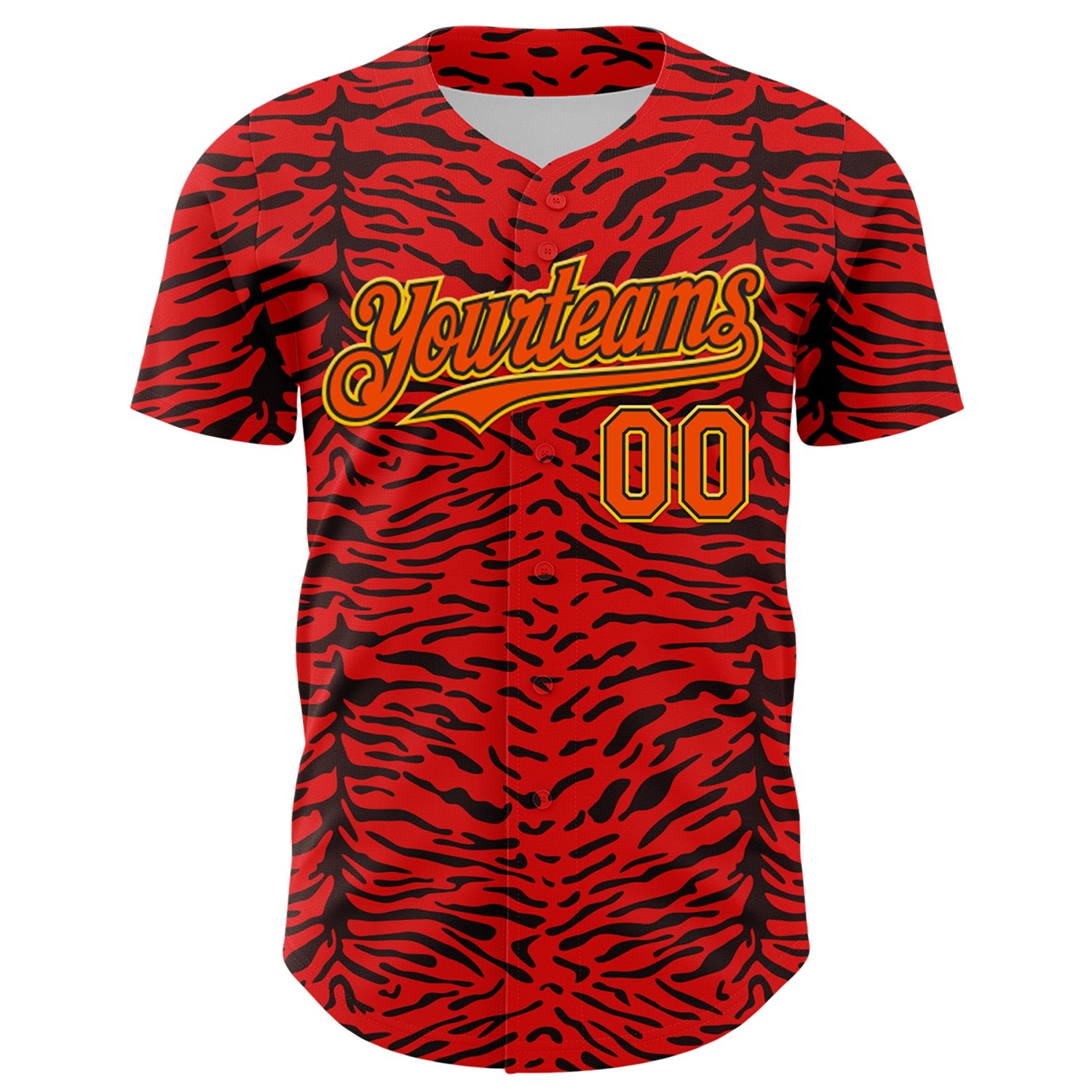 Custom Red Orange Black-Yellow 3D Pattern Design Burner Costumes Animal Tiger Print Authentic Baseball Jersey - Sky-Custom