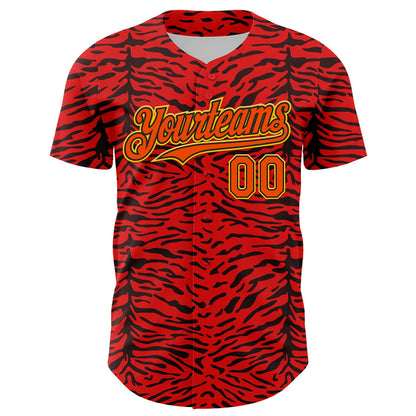 Custom Red Orange Black-Yellow 3D Pattern Design Burner Costumes Animal Tiger Print Authentic Baseball Jersey - Sky-Custom