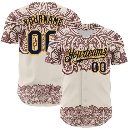 Custom Cream Navy Red-Yellow 3D Pattern Design Burner Costumes Paisley Bandana Authentic Baseball Jersey - Sky-Custom