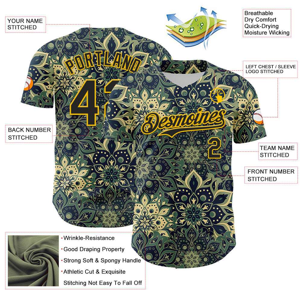 Custom Green Black-Yellow 3D Pattern Design Burner Costumes Paisley Bandana Authentic Baseball Jersey - Sky-Custom