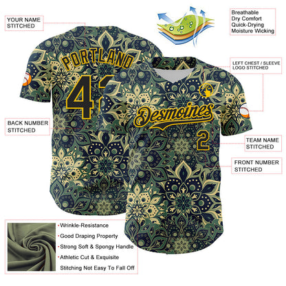 Custom Green Black-Yellow 3D Pattern Design Burner Costumes Paisley Bandana Authentic Baseball Jersey - Sky-Custom