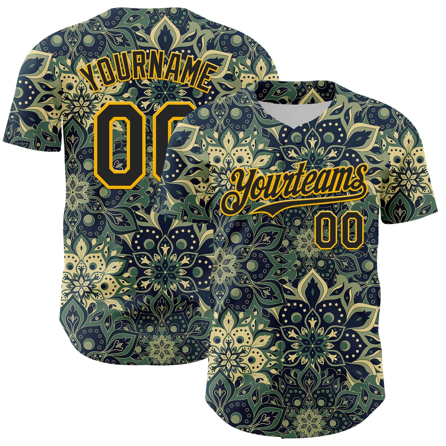 Custom Green Black-Yellow 3D Pattern Design Burner Costumes Paisley Bandana Authentic Baseball Jersey - Sky-Custom